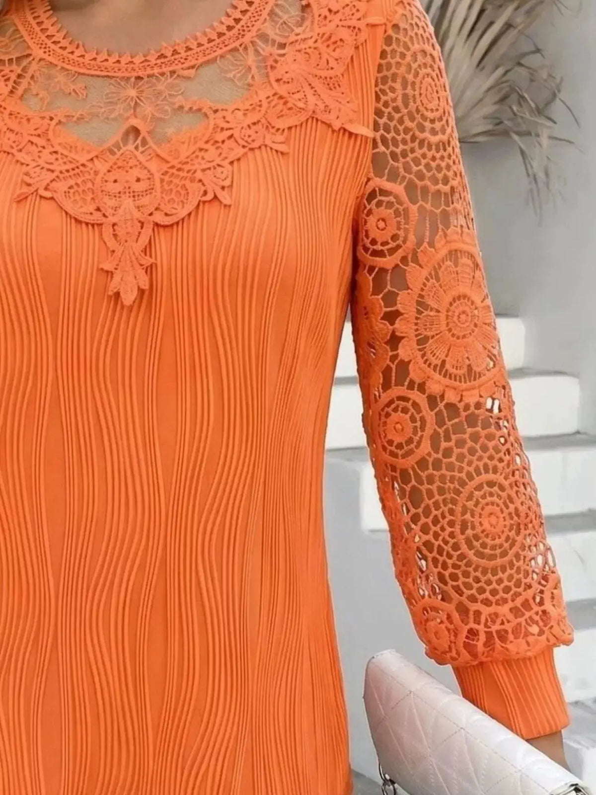 Lace Patchwork Long Sleeve Blouse by Trendsi