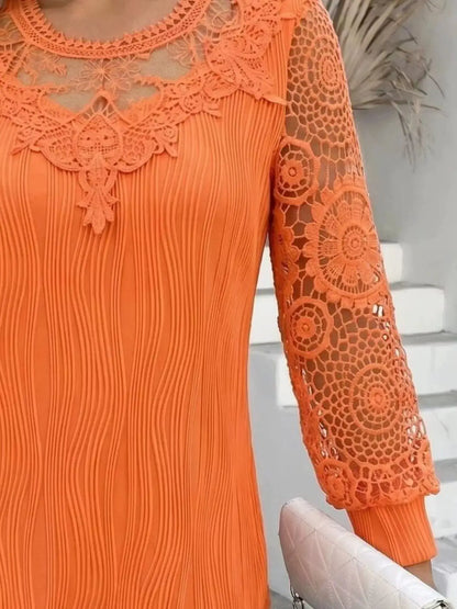 Lace Patchwork Long Sleeve Blouse by Trendsi