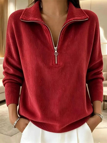Full Size Corduroy Quarter-Zip Sweatshirt Plus Size by Trendsi