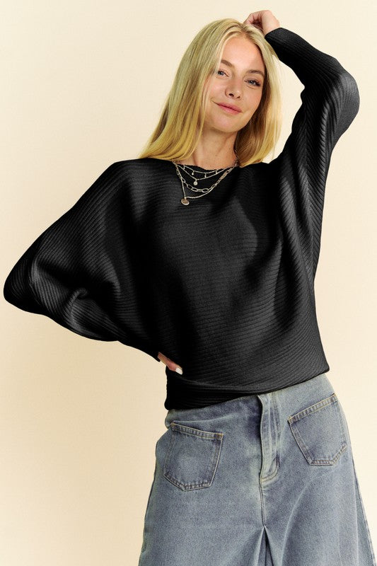 Davi & Dani Round Neck Batwing Sleeve Sweater