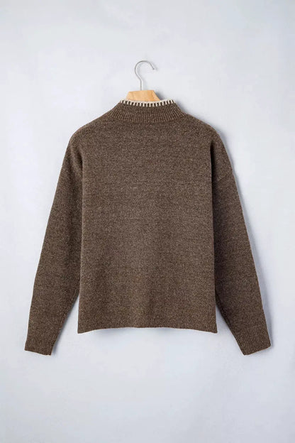 Floral Mock Neck Long Sleeve Sweater by Trendsi