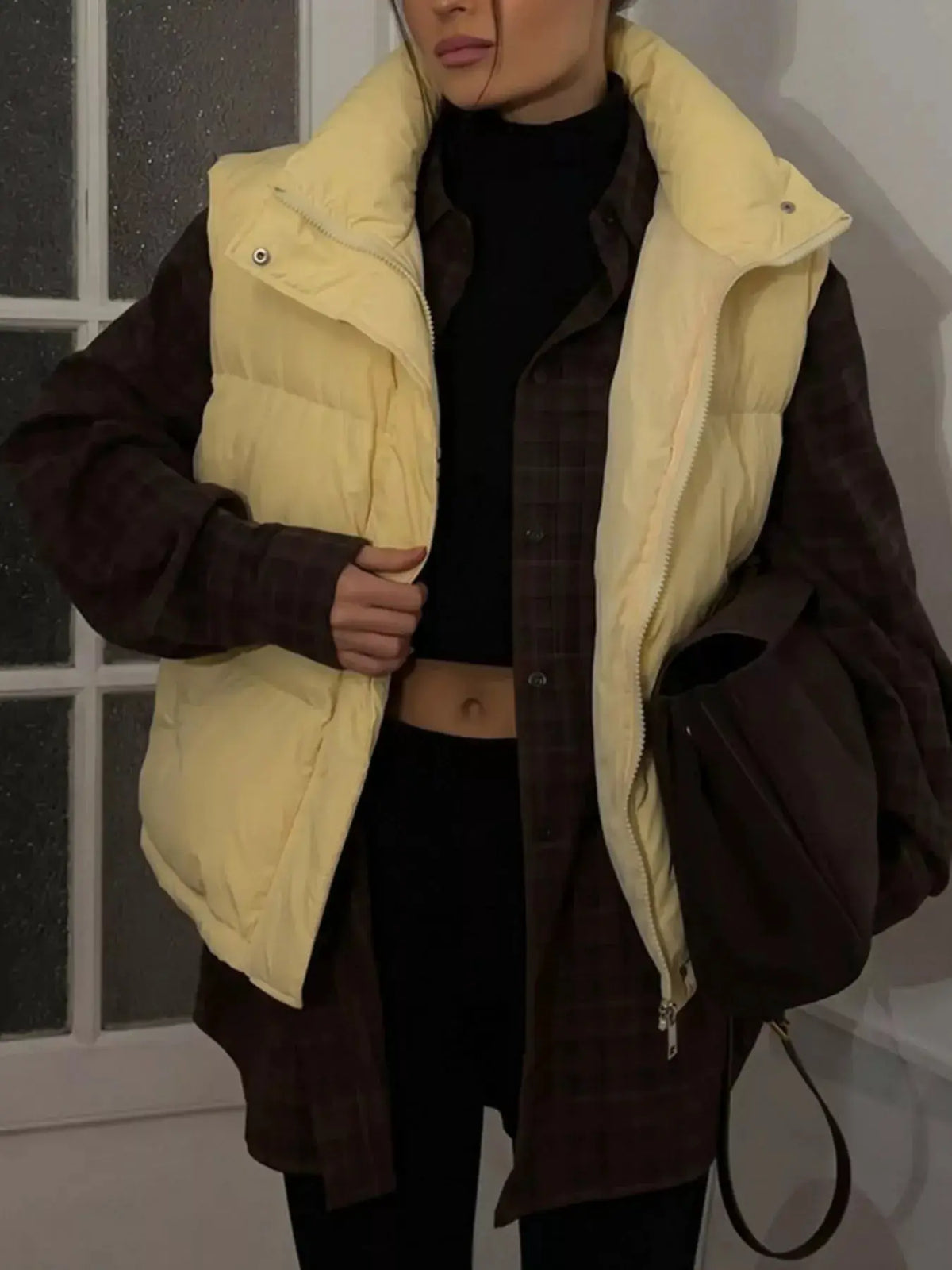 Snap-Button Placket Quilted Puffer Vest Coat by Trendsi