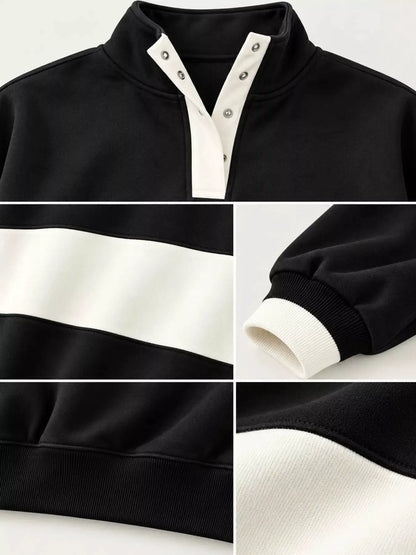 Full Size Color Block Snap-Button Sweatshirt Plus Size by Trendsi