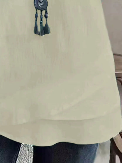 Notched Short Sleeve Blouse by Trendsi