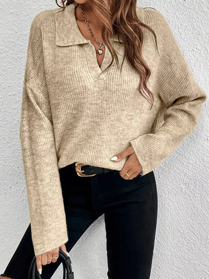Ribbed Knit Dropped Shoulder Sweater by Trendsi