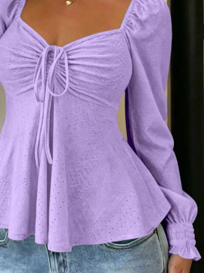 Ruched Sweetheart Neck Long Sleeve Top by Trendsi