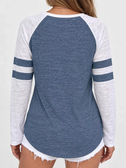 Full Size Color-Block Raglan Sleeve Striped T-Shirt Plus Size by Trendsi
