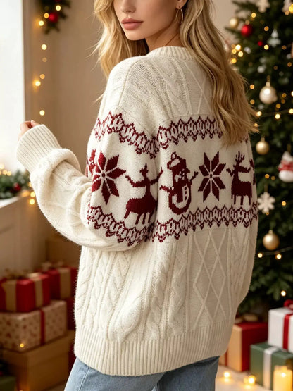 Christmas Snowman Pattern Cable Knit Sweater by Trendsi