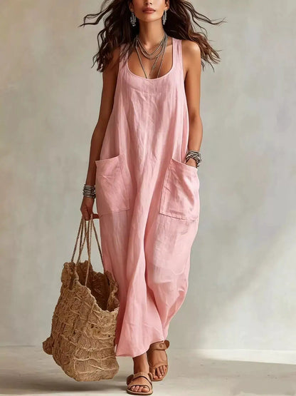 Scoop Neck Sleeveless Maxi Dress with Pockets by Trendsi
