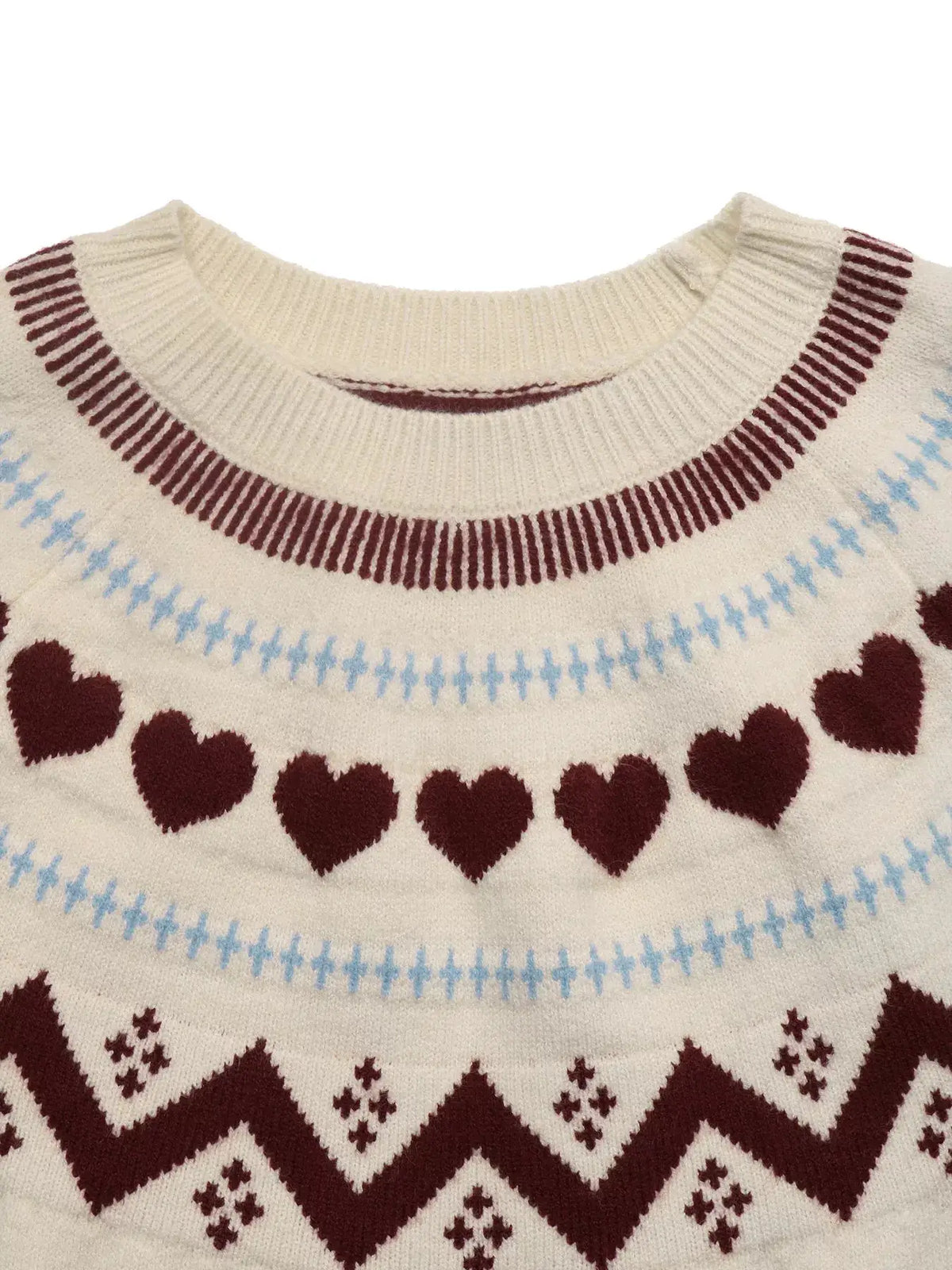 Heart-Patterned Crew Neck Sweater by Trendsi
