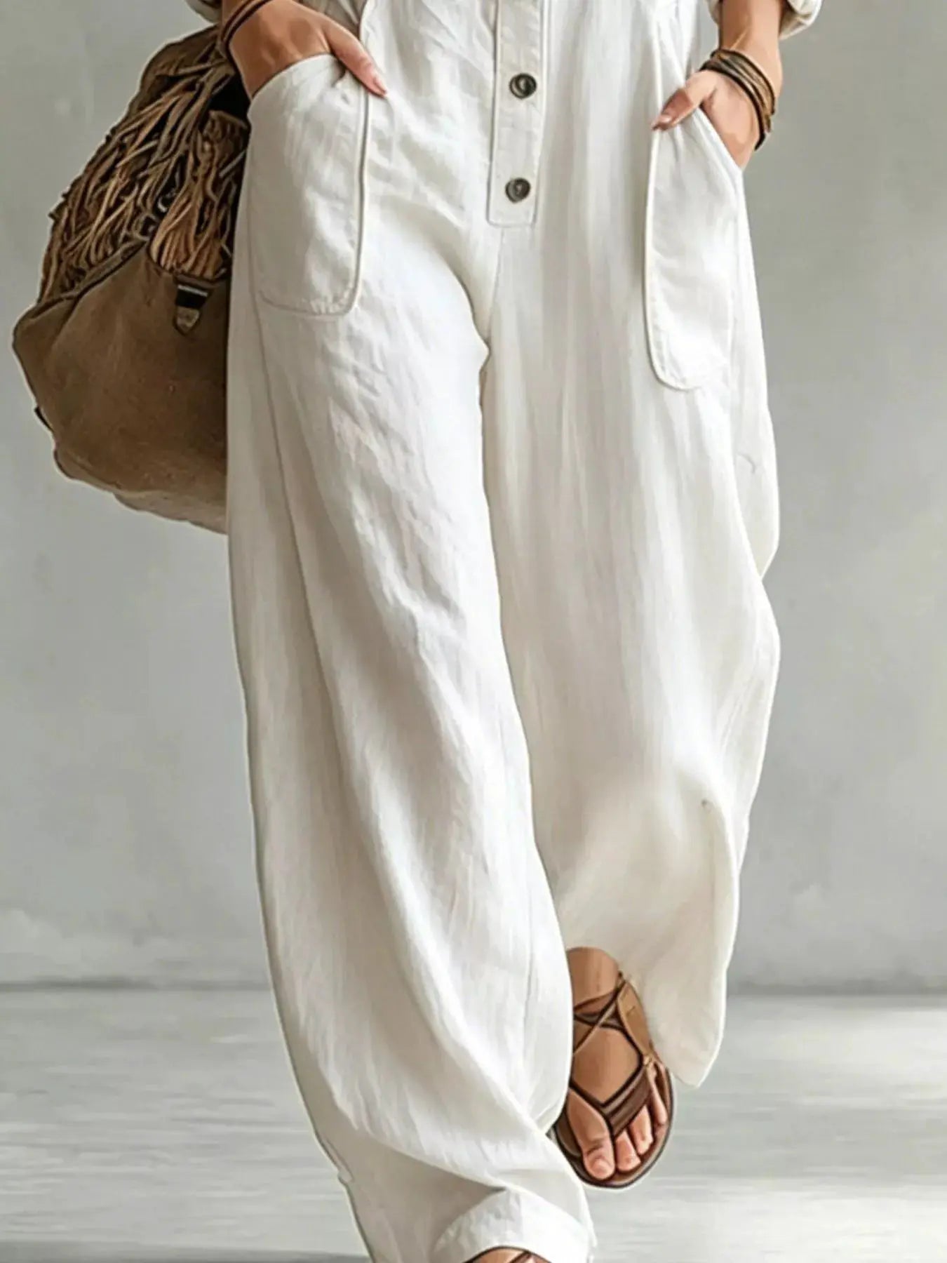 Full Size Long Sleeve Button Front Jumpsuit Plus Size by Trendsi