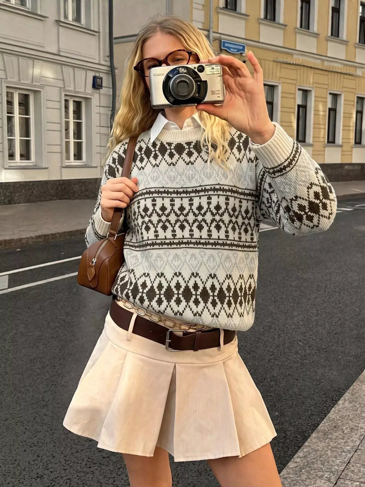 Fair Isle Pattern Crew Neck Sweater by Trendsi