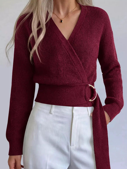 Metal Ring Detail Dropped Shoulder Sweater by Trendsi