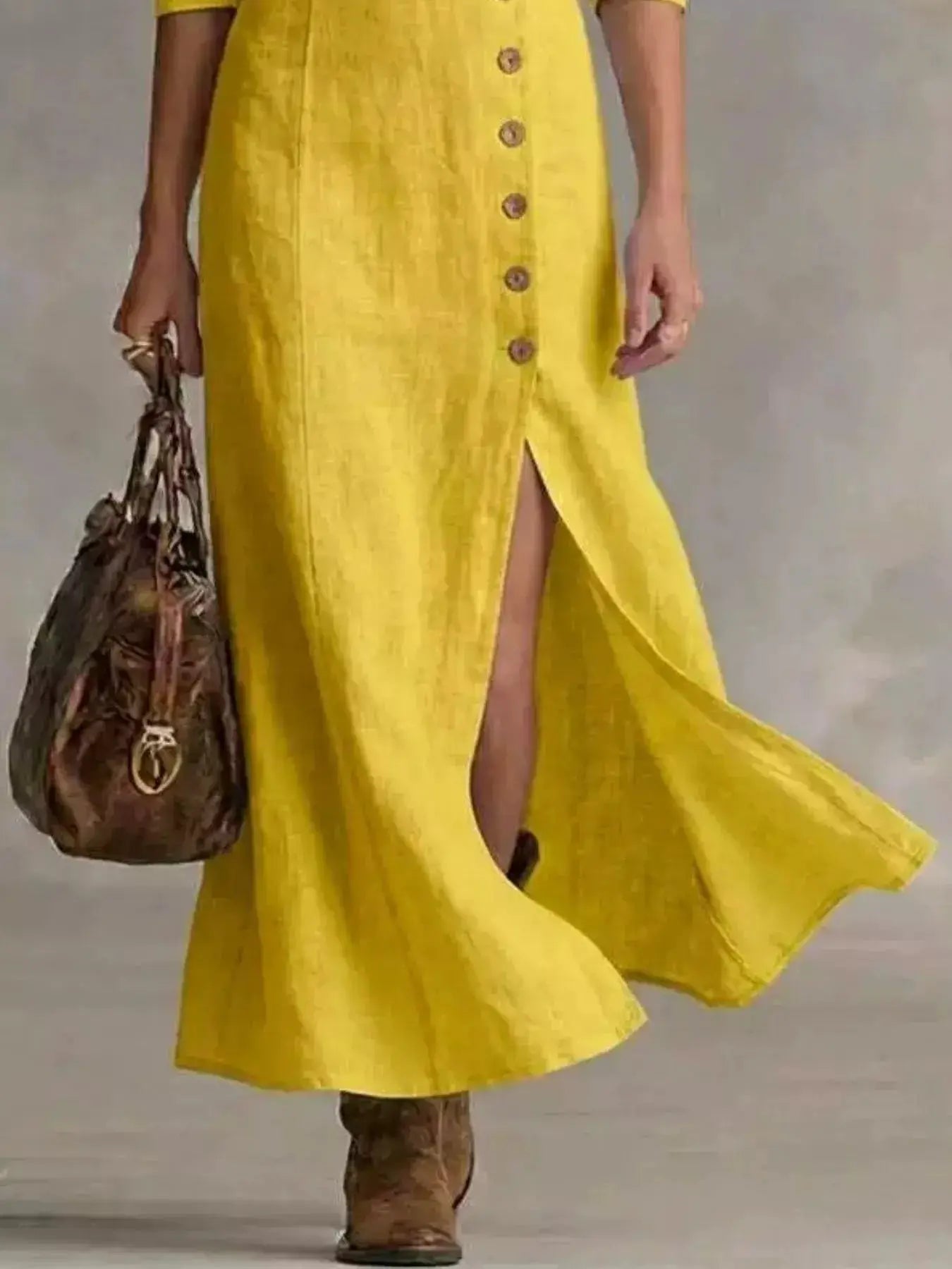 Slit Button-Down Midi Dress by Trendsi