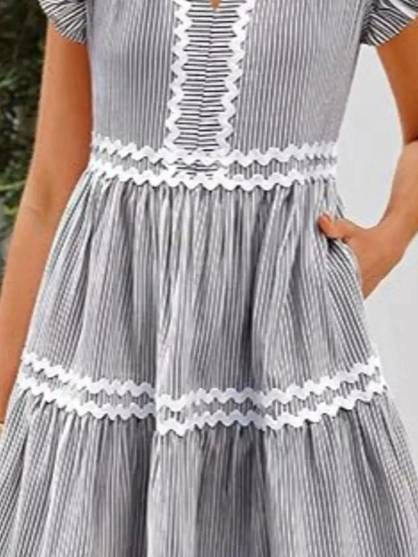 Striped Ruffle Sleeve Tiered Dress by Trendsi