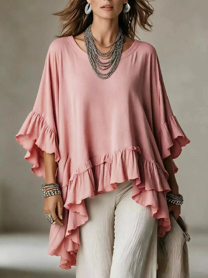 Ruffled Hem Loose Fit Top by Trendsi
