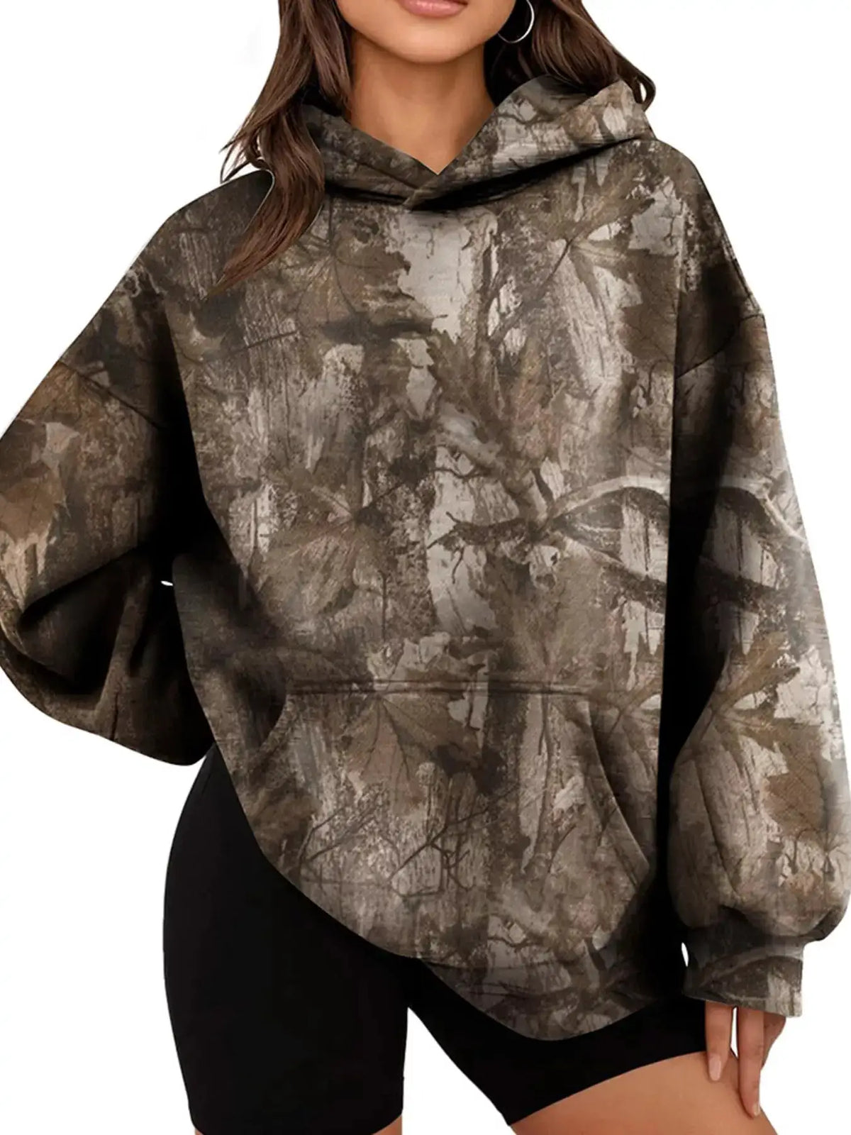 Printed Kangaroo Pocket Oversized Hoodie by Trendsi