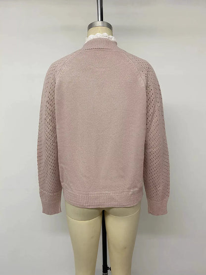 Openwork Mock Neck Sweater by Trendsi