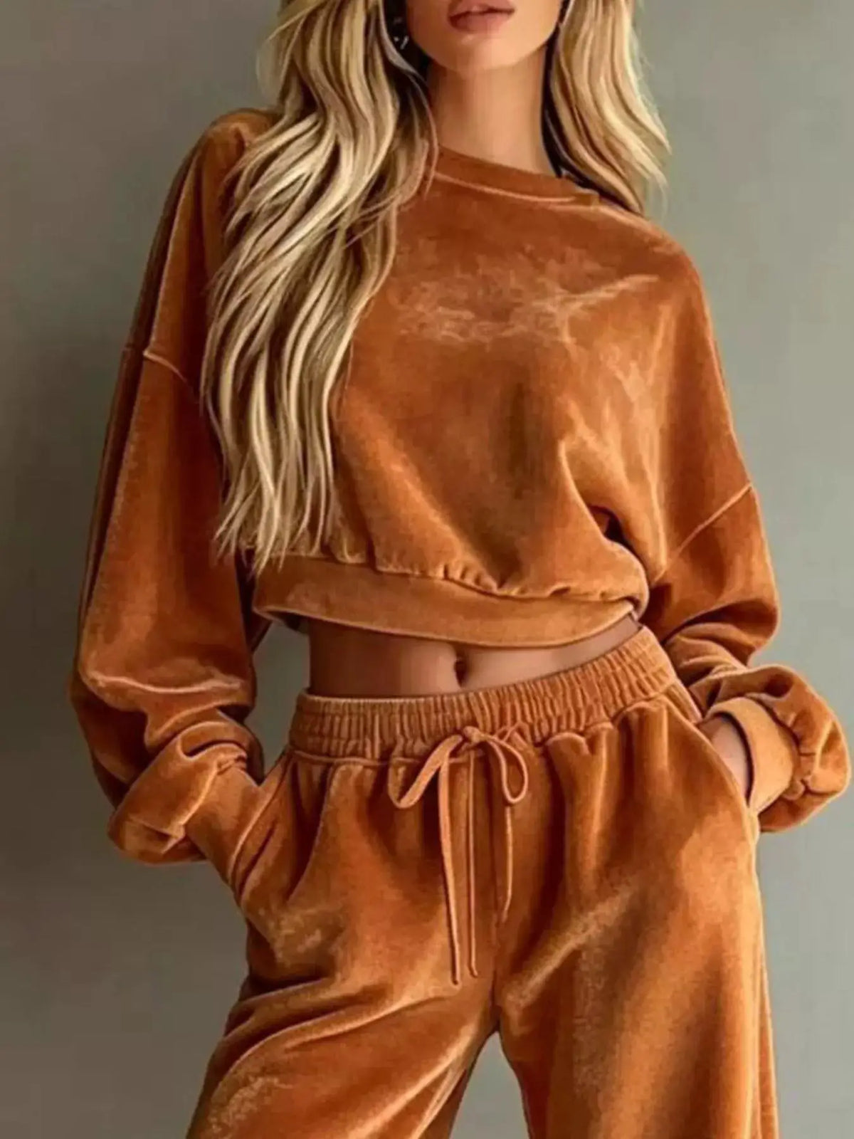 Full Size Cropped Sweatshirt and Wide-Leg Pants Set Plus Size by Trendsi