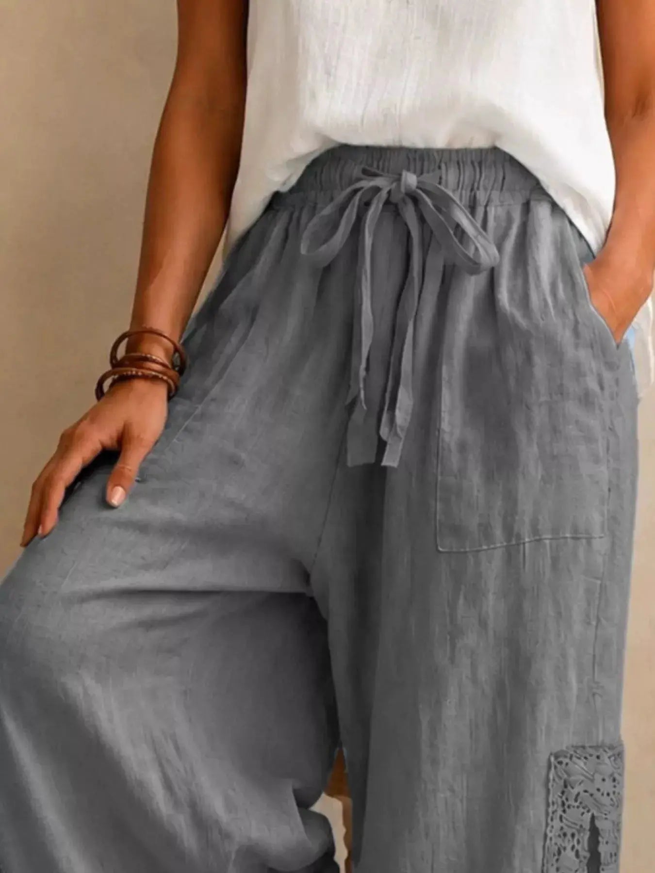 Lace Detail Slit Wide Leg Pants by Trendsi
