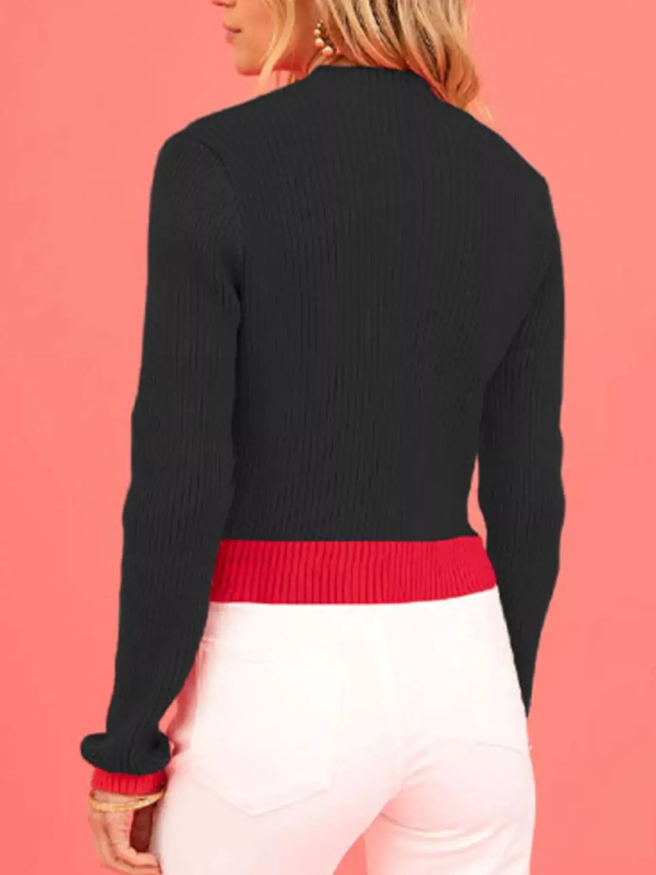 Color-Block Heart Pattern Ribbed Knit Sweater by Trendsi