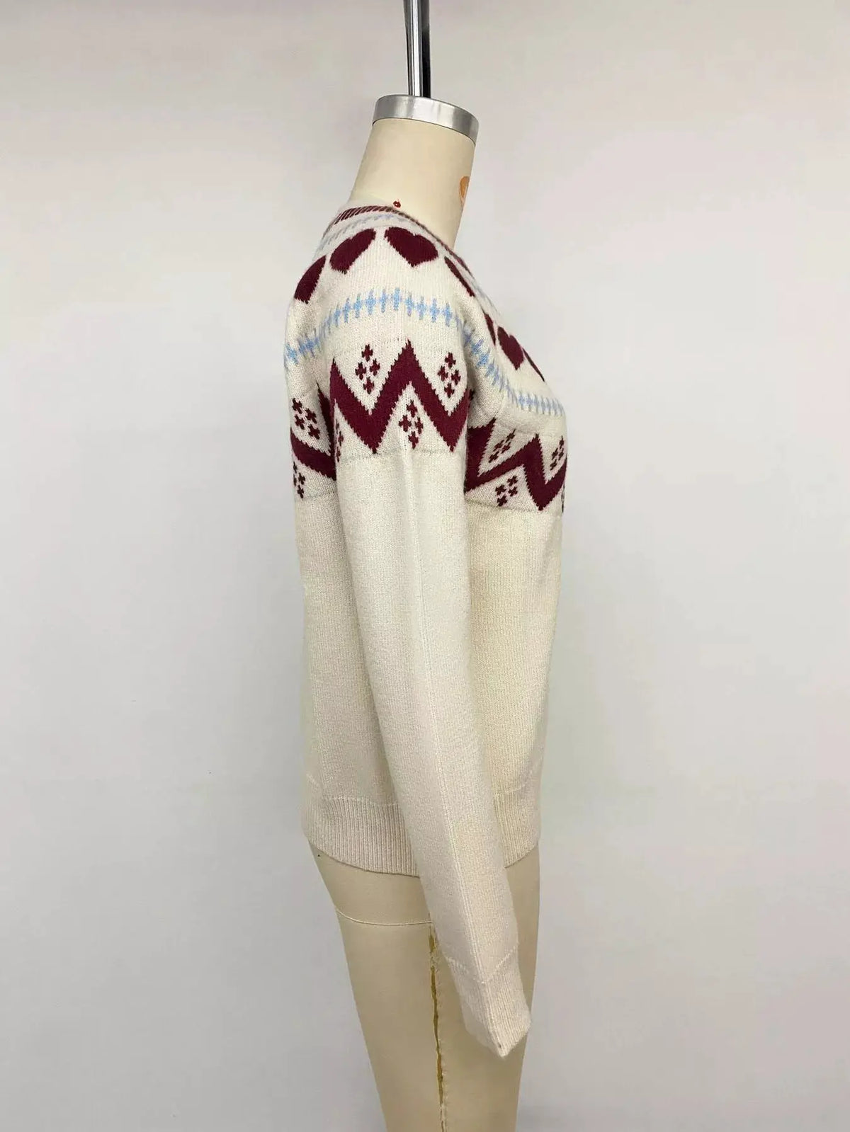 Heart-Patterned Crew Neck Sweater by Trendsi