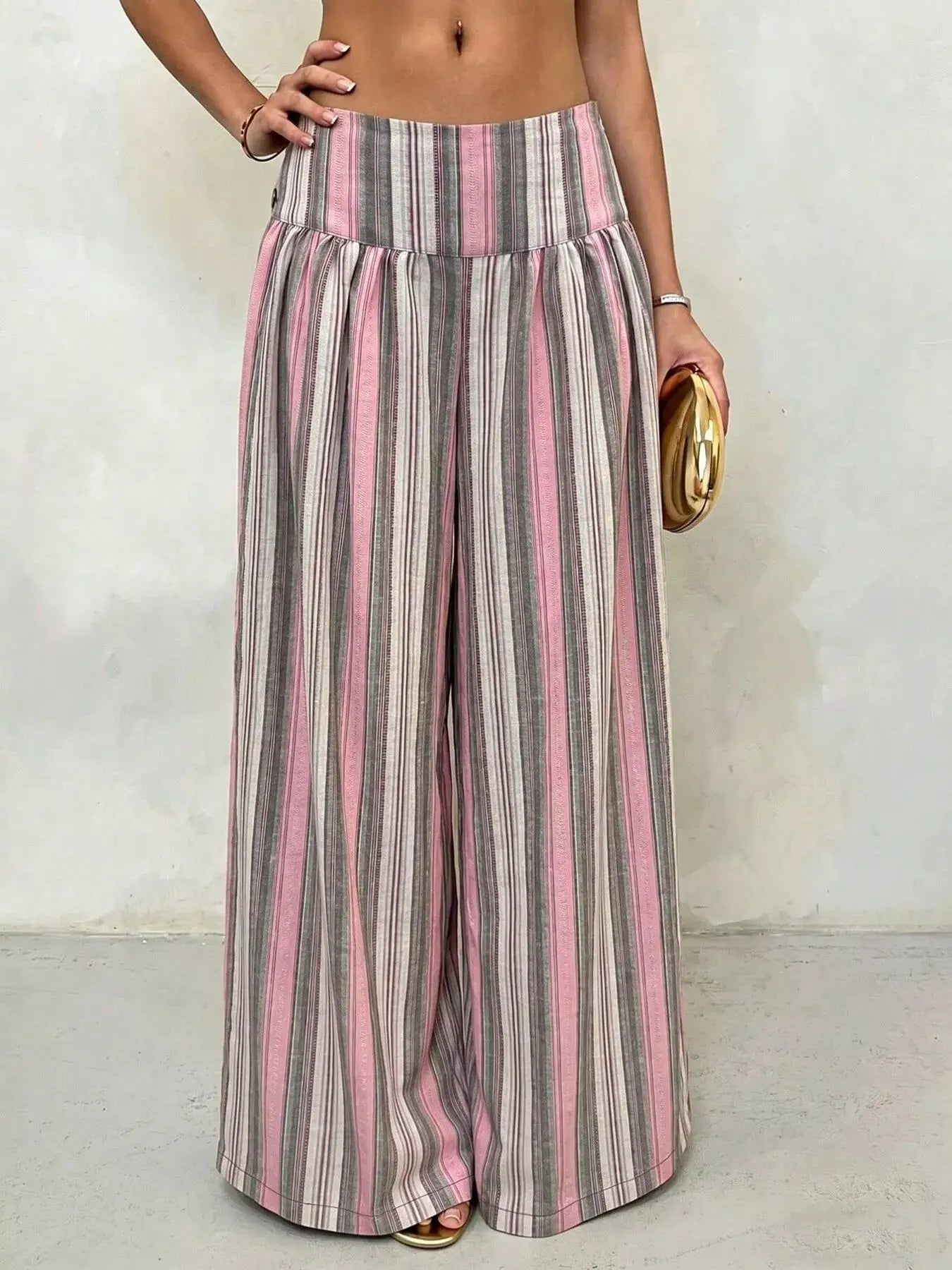 High-Waisted Striped Wide-Leg Casual Pants by Trendsi