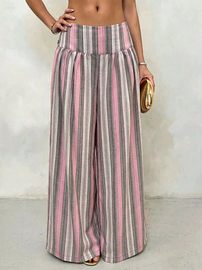 High-Waisted Striped Wide-Leg Casual Pants by Trendsi