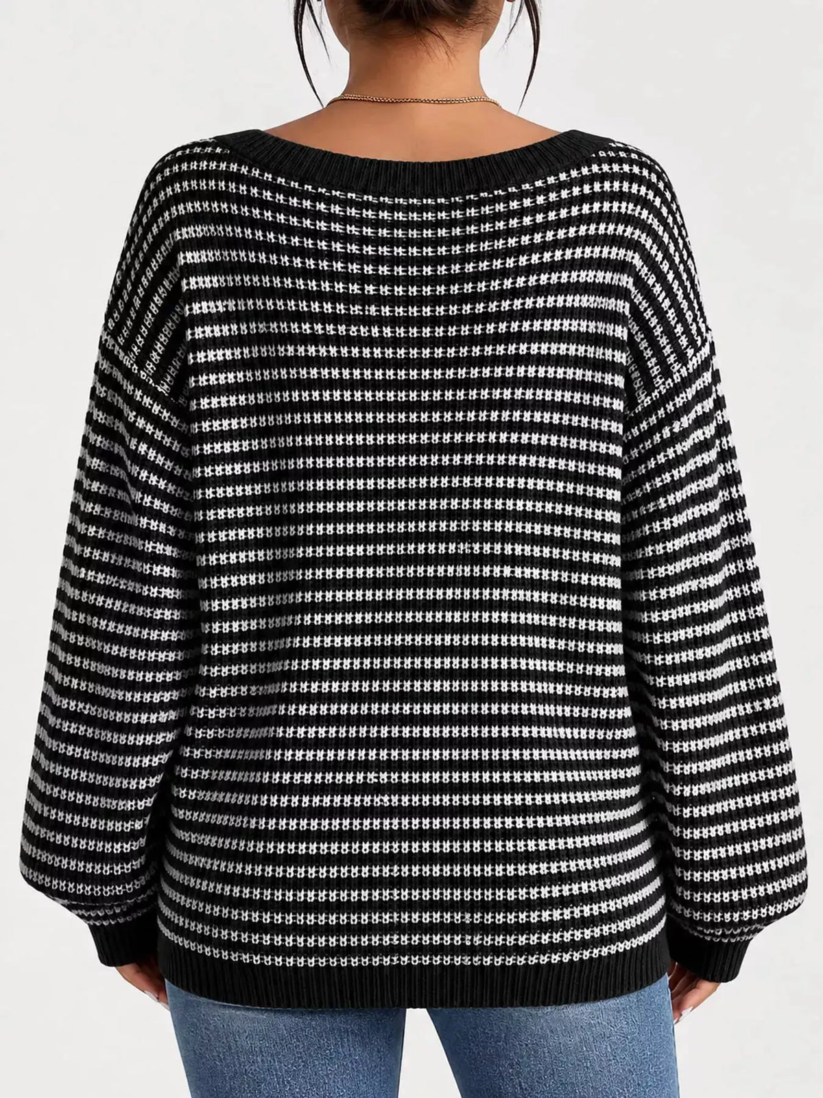 Striped Knit Boat Neck Sweater by Trendsi