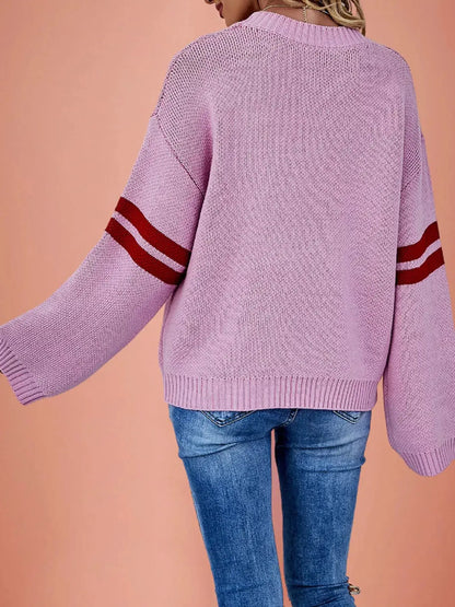 Heart Pattern Dropped Shoulder Sweater by Trendsi
