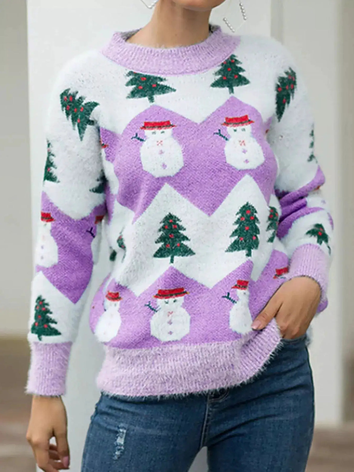 Christmas Snowman Dropped Shoulder Sweater by Trendsi