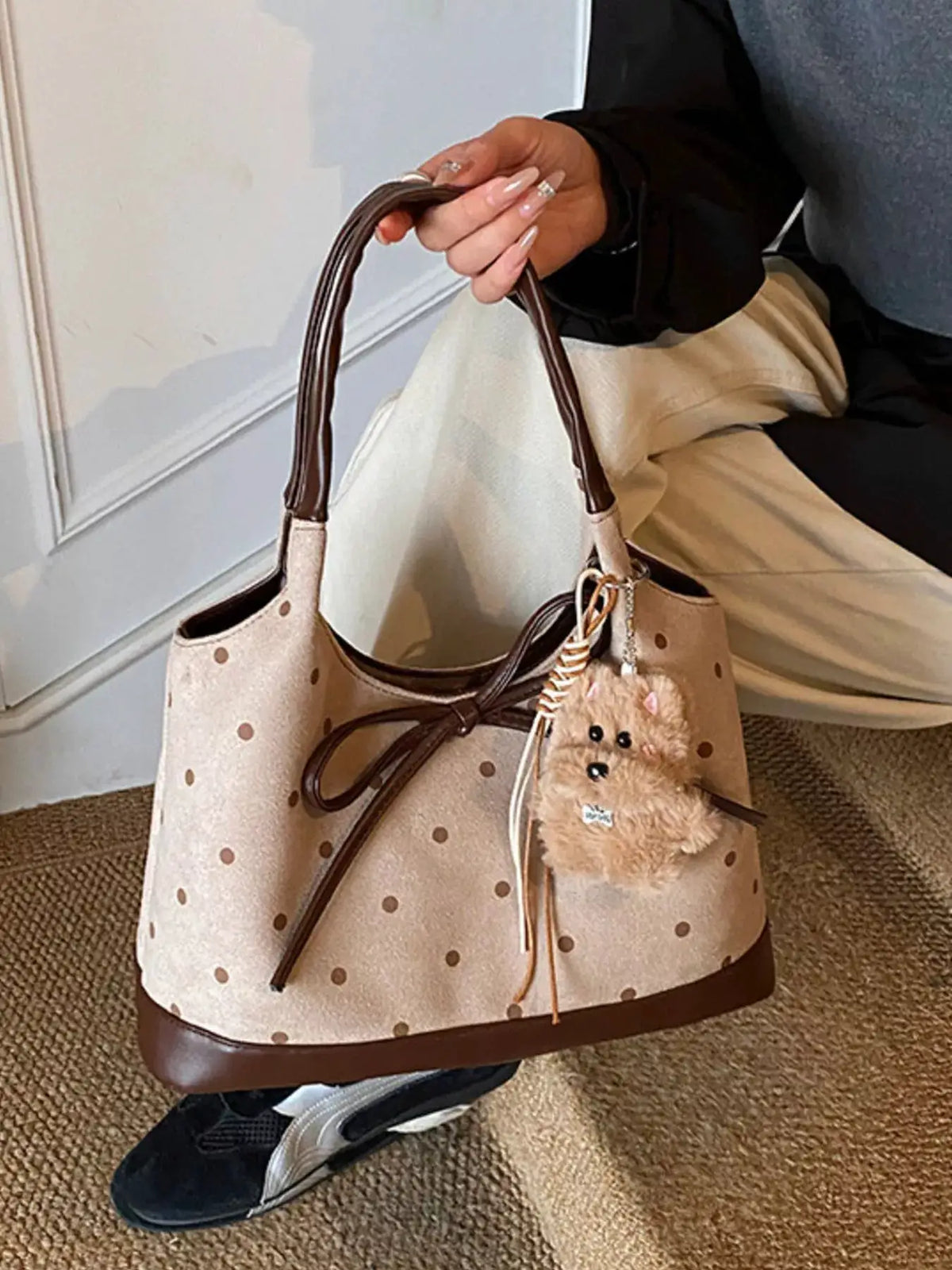 Polka Dot Bow Shoulder Bag by Trendsi