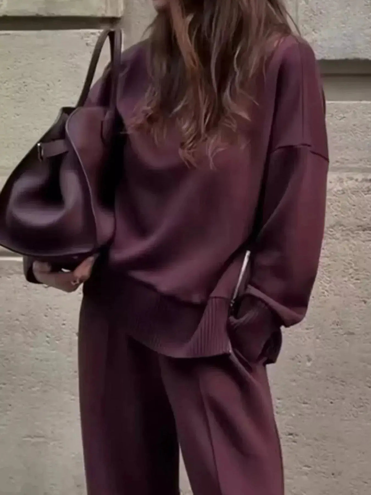 Dropped Shoulder Sweatshirt and Wide-Leg Pants Set by Trendsi