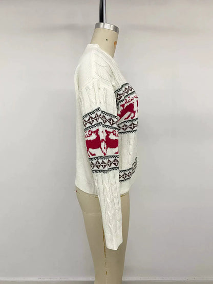 Christmas Reindeer Pattern Cable Knit Sweater by Trendsi