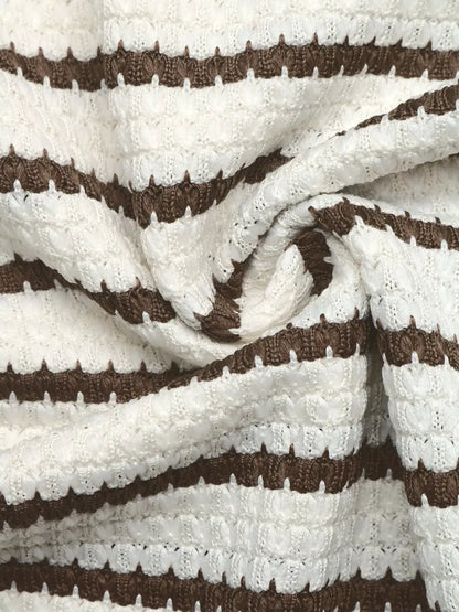 Striped Polo Collar Knit Sweatshirt by Trendsi