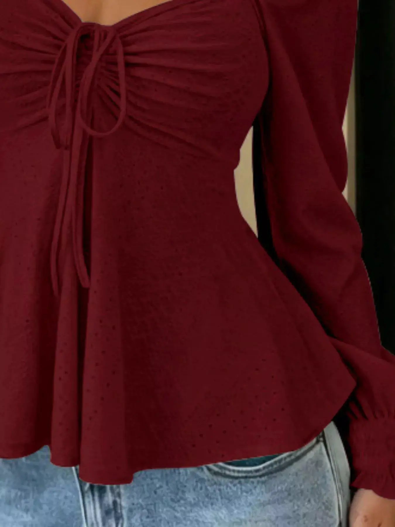 Ruched Sweetheart Neck Long Sleeve Top by Trendsi