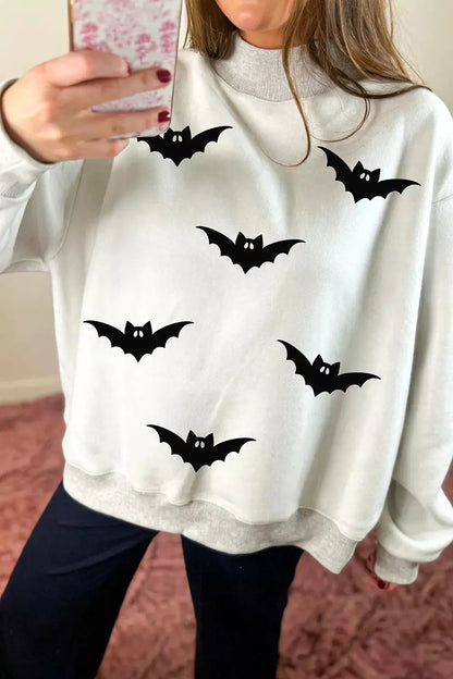 Halloween BOO & Bat Printed Reversible Mock Neck Sweatshirt by Trendsi