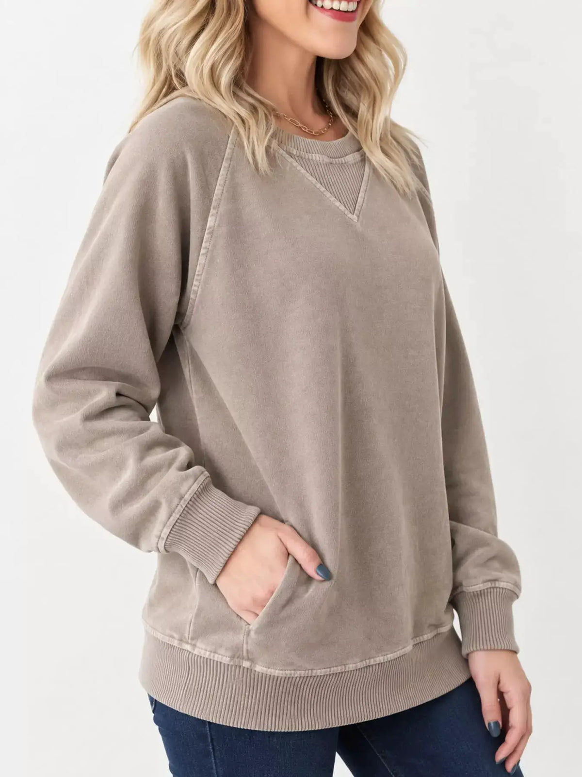 Crew Neck Raglan Sleeve Sweatshirt by Trendsi