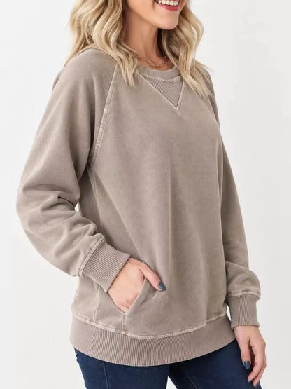 Crew Neck Raglan Sleeve Sweatshirt by Trendsi