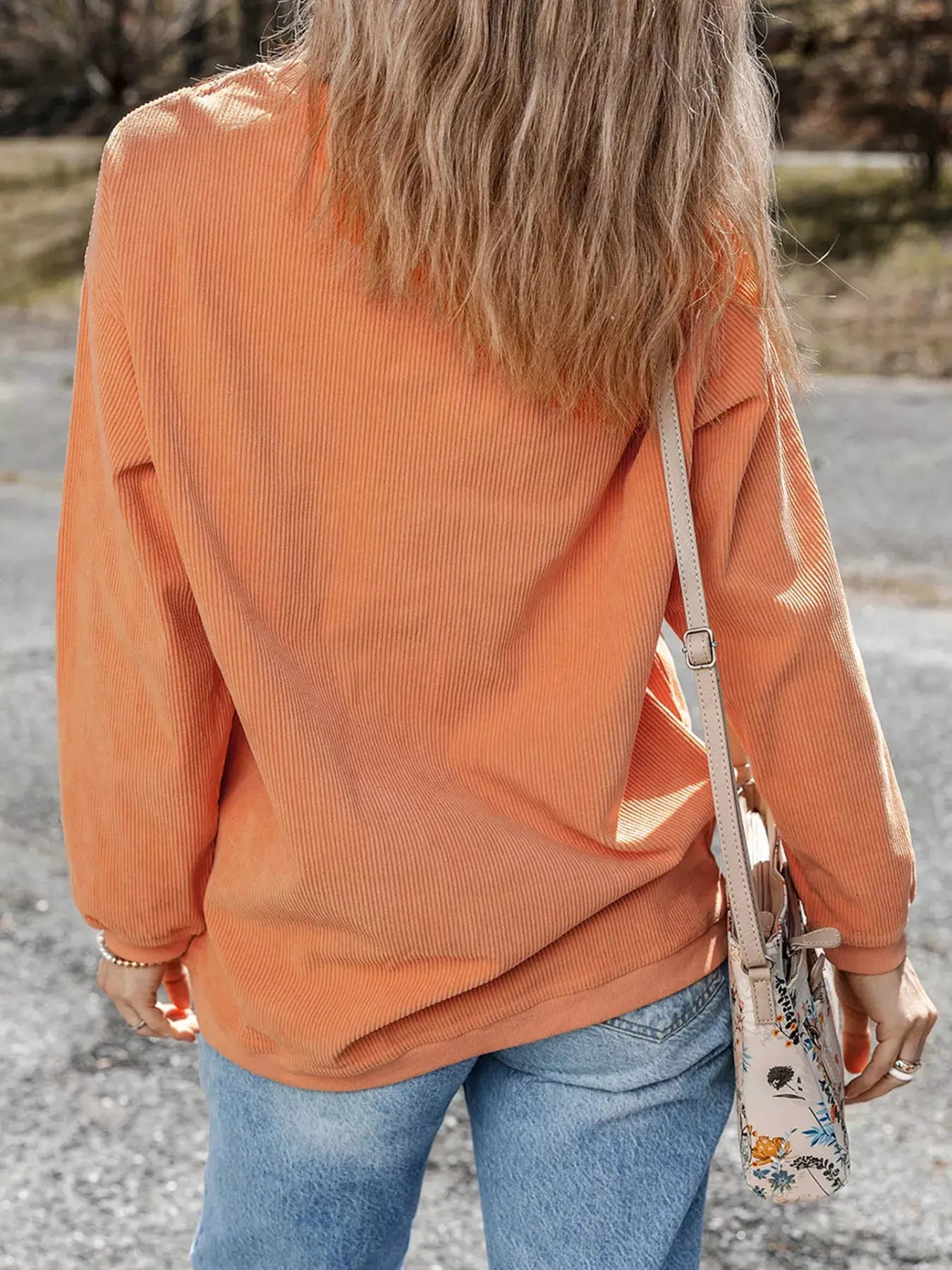 Halloween Leopard Pumpkin Patchwork Ribbed Sweatshirt by Trendsi