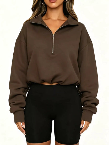 Half Zip Drawstring Hem Sweatshirt by Trendsi