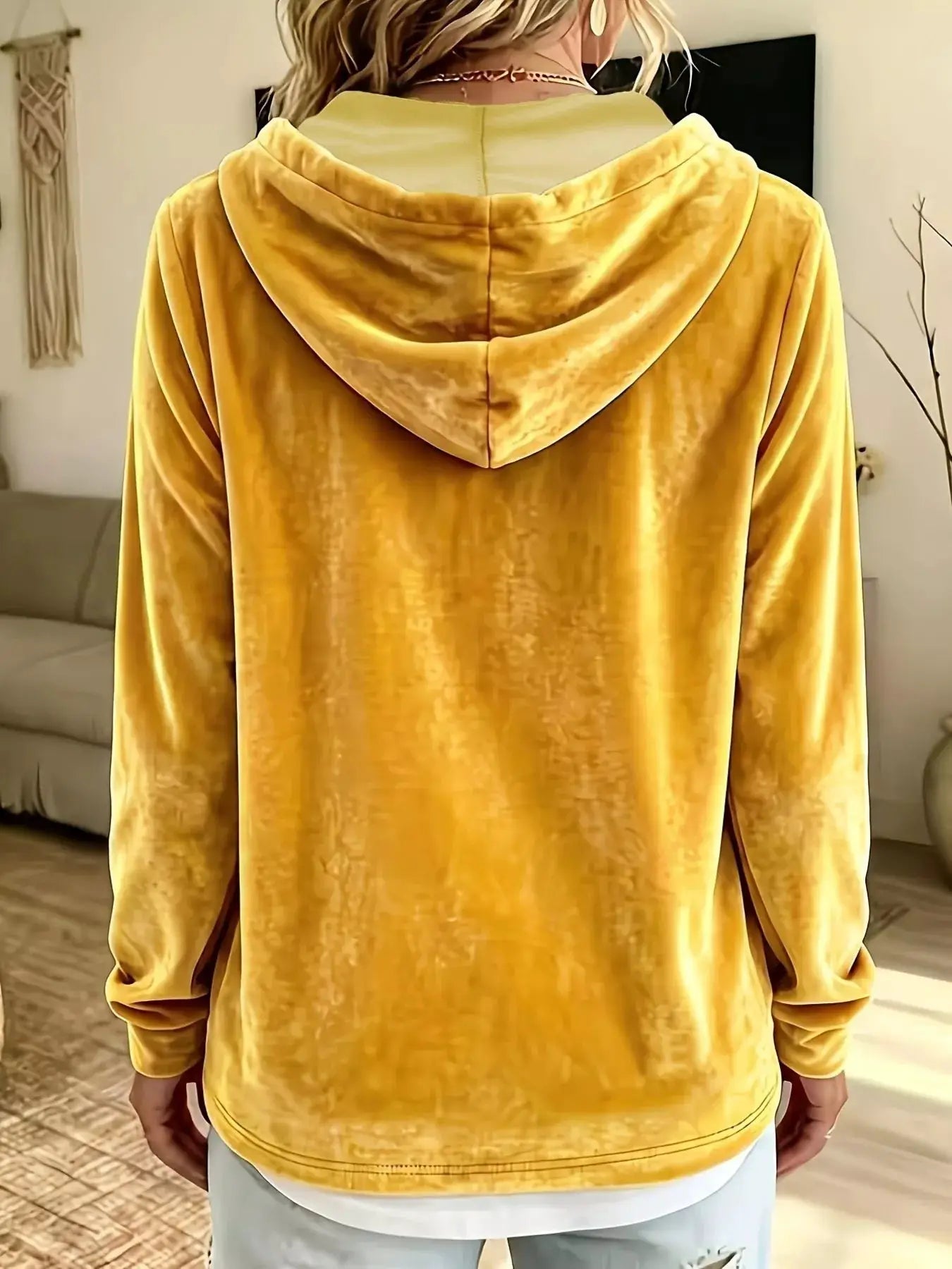 Full Size Drawstring Velvet Long Sleeve Hoodie Plus Size by Trendsi