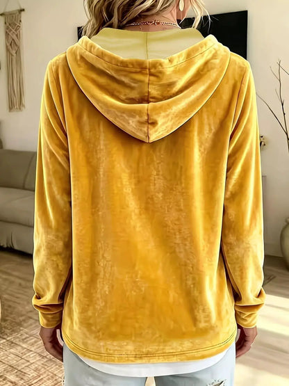 Full Size Drawstring Velvet Long Sleeve Hoodie Plus Size by Trendsi