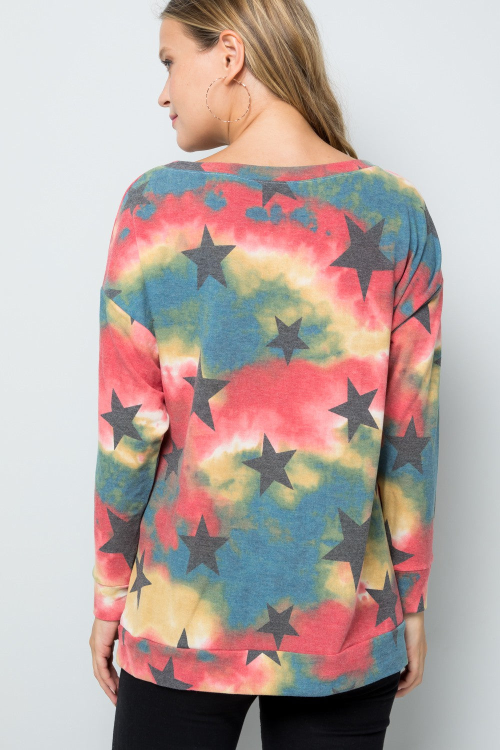 Celeste Tie-Dye Star Round Neck Long Sleeve T-Shirt