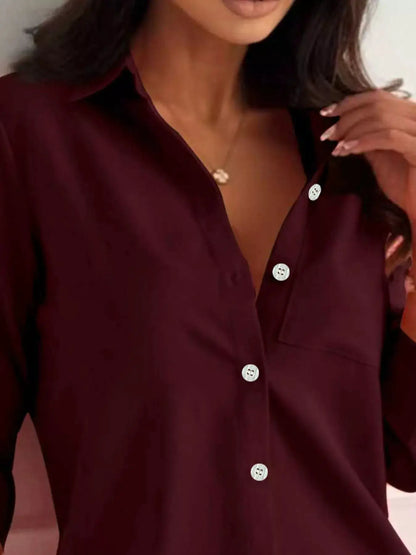Button-Down Roll-Up Sleeve Shirt by Trendsi