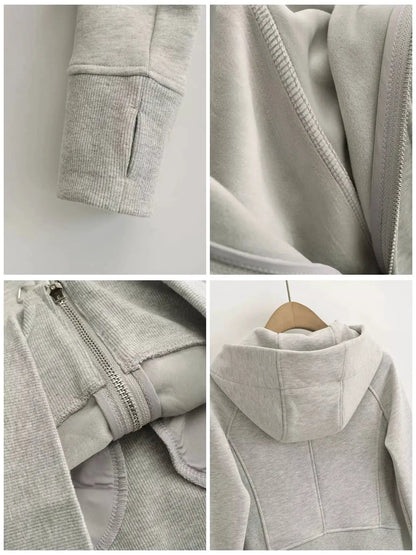 Slim-Fit Full-Zip Hoodie by Trendsi