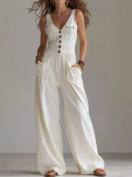 Sleeveless Button-Front Jumpsuit by Trendsi