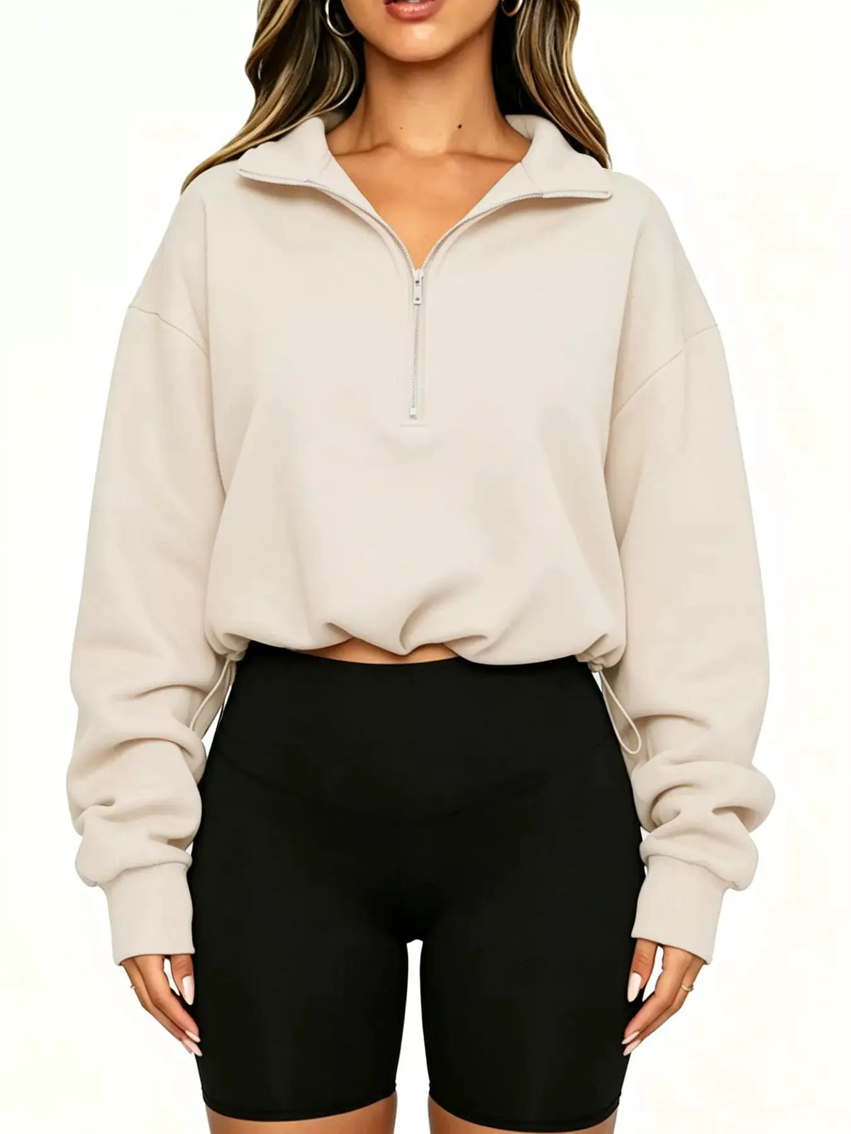 Half Zip Drawstring Hem Sweatshirt by Trendsi