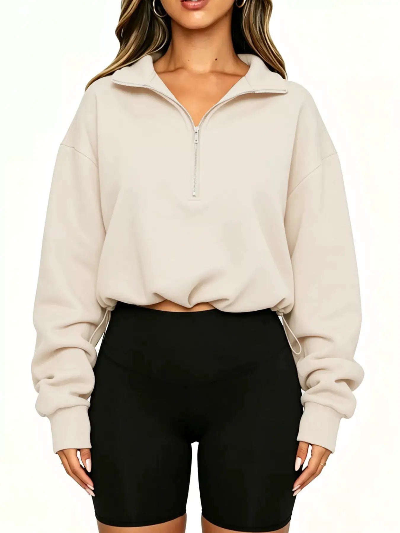 Half Zip Drawstring Hem Sweatshirt by Trendsi