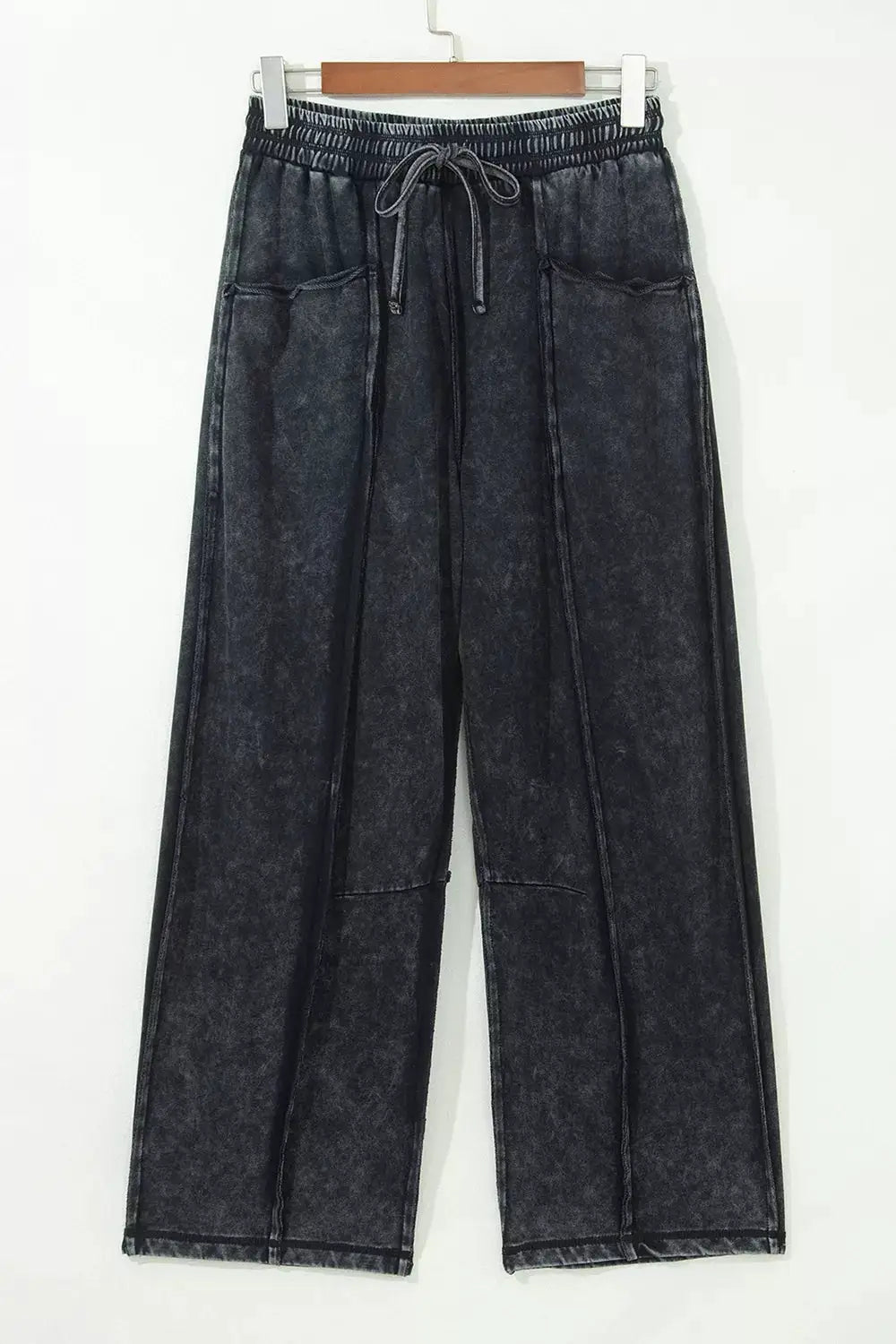Mineral Wash Raw Seam Drawstring Elastic Waist Barrel Pants by Trendsi